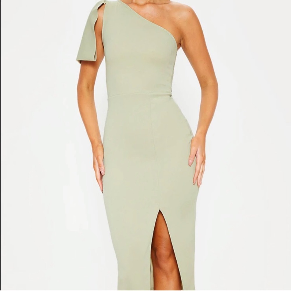PRETTY LITTLE THING Sage Green One Shoulder Midi Dress